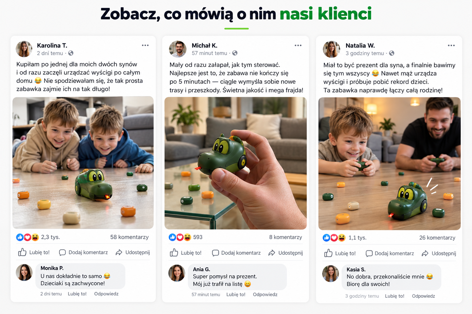 Posty klientów opisujące rodzinną zabawę z Snake 3D